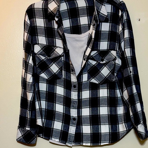 Sanctuary Black and White Plaid Button Down Shirt - Picture 1 of 12